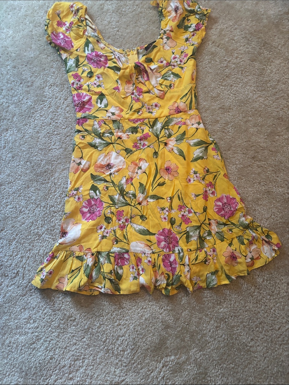 City Studio Yellow Floral Ruffle-Hem Mini Dress
